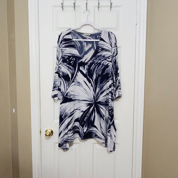 J Valdi Women's Tunic Swimsuit Cover-up ~ Navy Blue and White ~ Size XL ~ - Picture 2 of 5